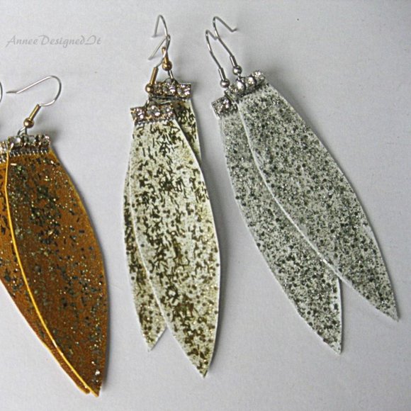 Hand Made - Stunning Leather Sparkly Earrings - Picture 4 of 6